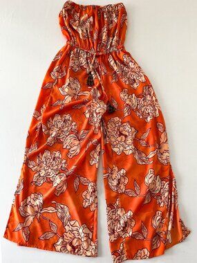 True Destinations Floral Strapless Wide Leg Jumpsuit Cover Up M